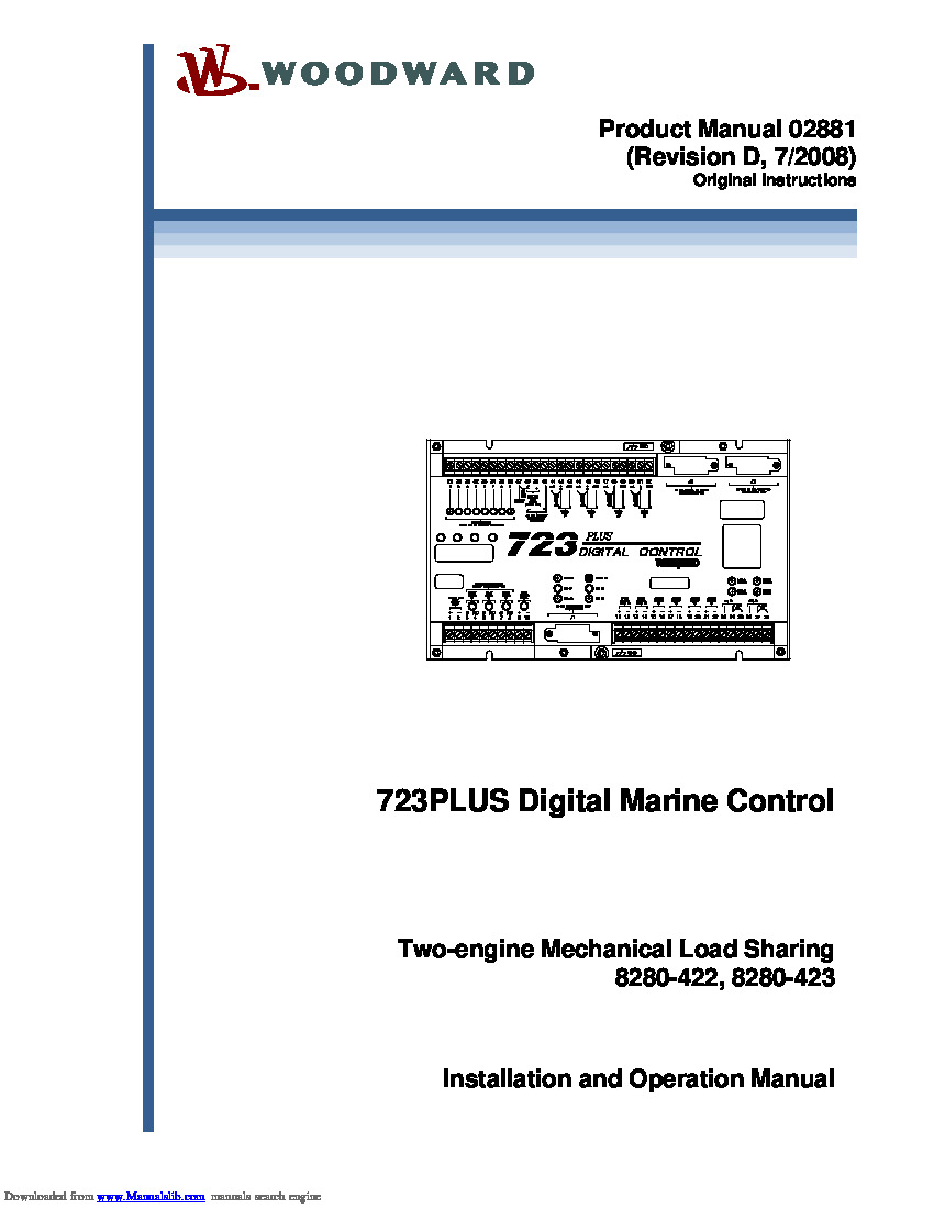 First Page Image of 8280-422 Woodward 723PLUS Digital Marine Control Two-Engine Mechanical Load Sharing 02881.pdf